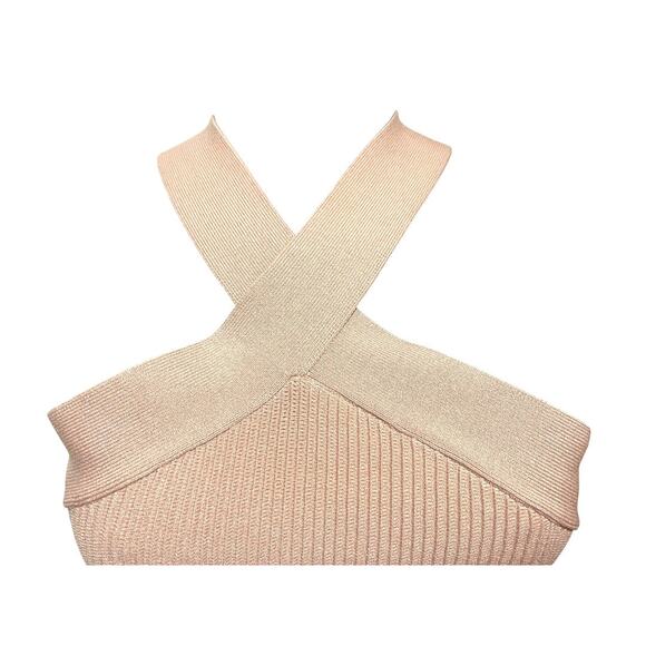 Medium Allie Rose Elegant Criss Cross Cropped Halter Top Pink - Picture 7 of 12